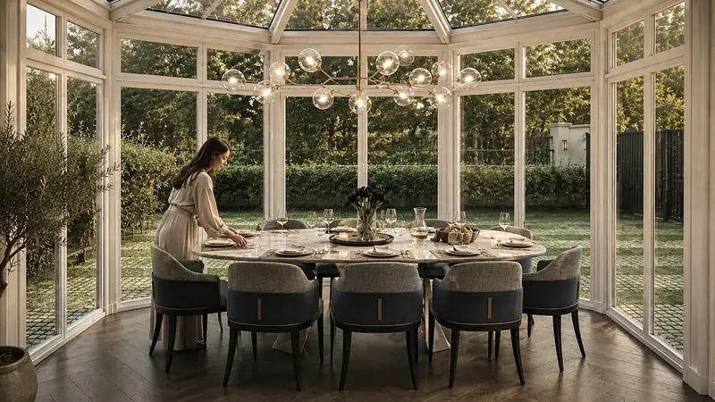 Çekmeköy Villa — kış bahçesi yemek alanı